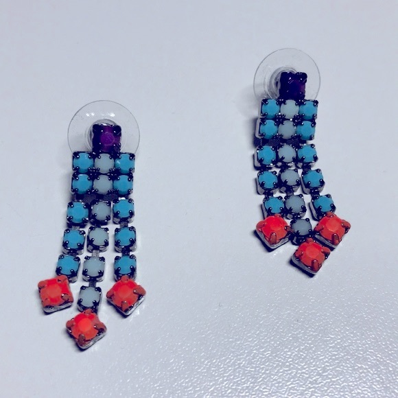 Neon Multicolored Crystal Dangle Earrings - Picture 2 of 3